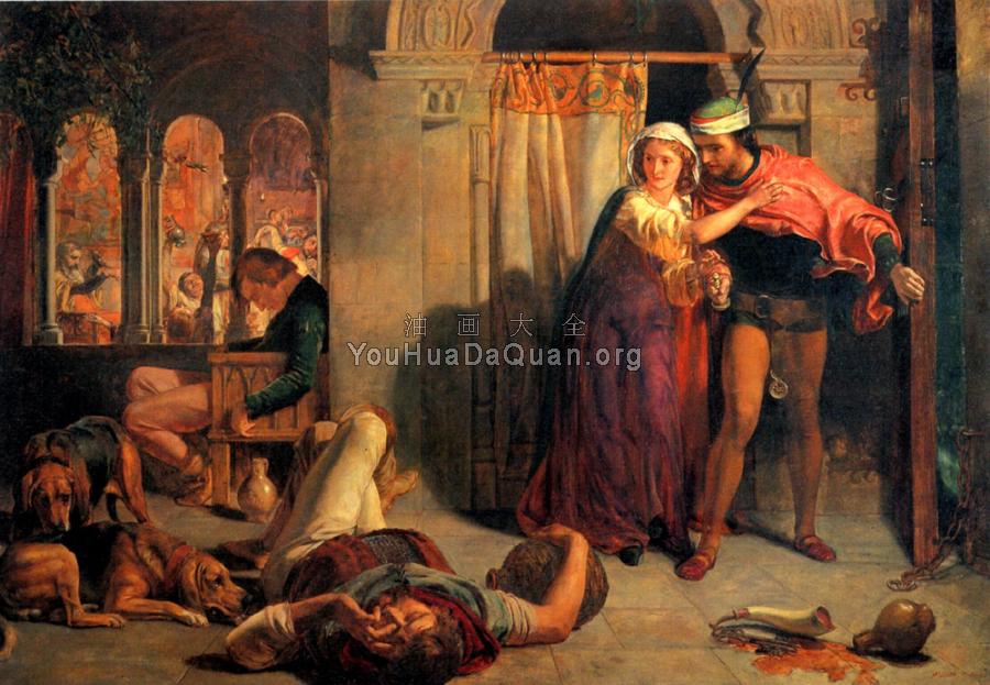 The flight of Madeline and Porphyro during the Drunkenness attending the Reve - 威廉·霍尔曼·亨特